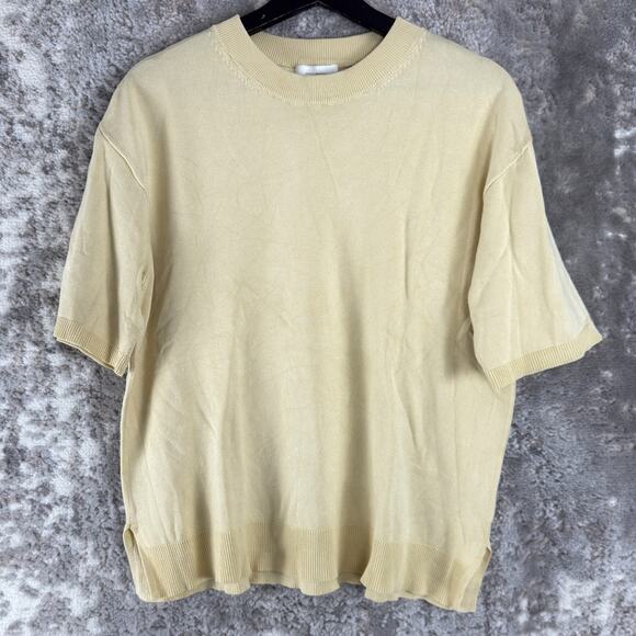 H&M Size S Basic Casual Minimalist Sweater Beige Short Sleeve Pullover Crew Neck - Picture 1 of 9